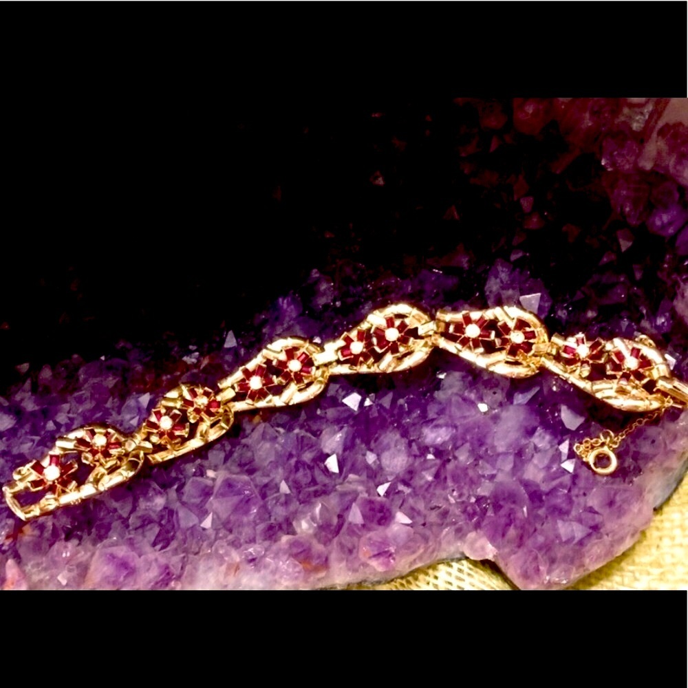 Vintage signed Coro red rhinestone bracelet